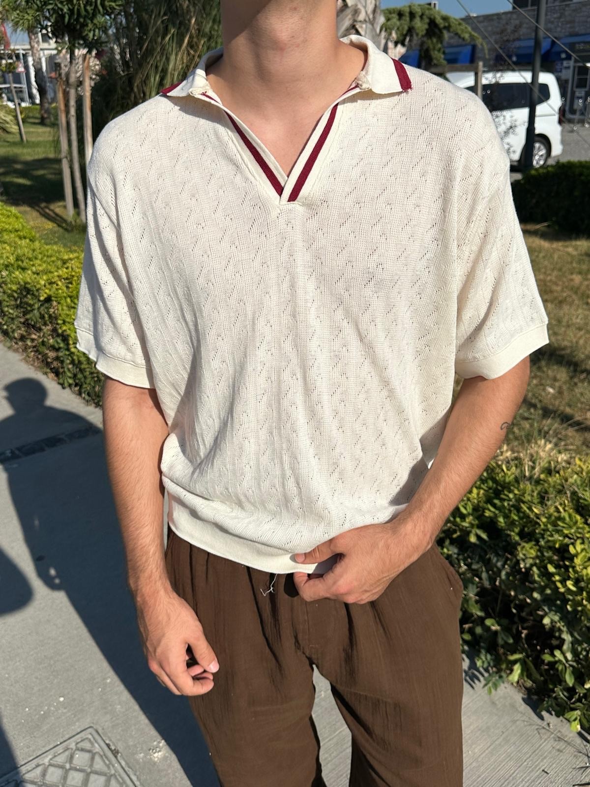 Bordo Yaka Detay Triko Polo Yaka