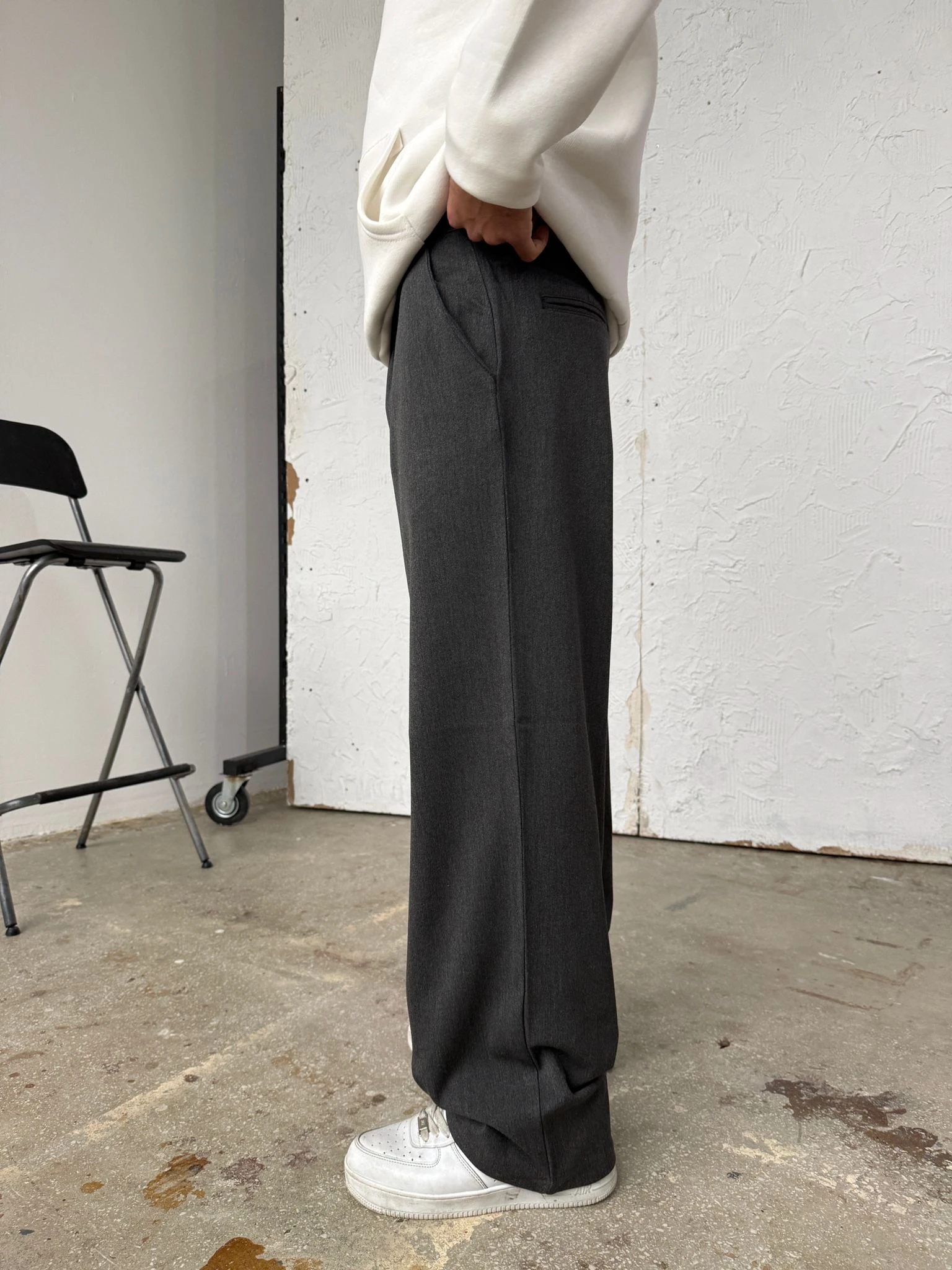 Znc Koyu Gri Baggy Kumaş Pantolon