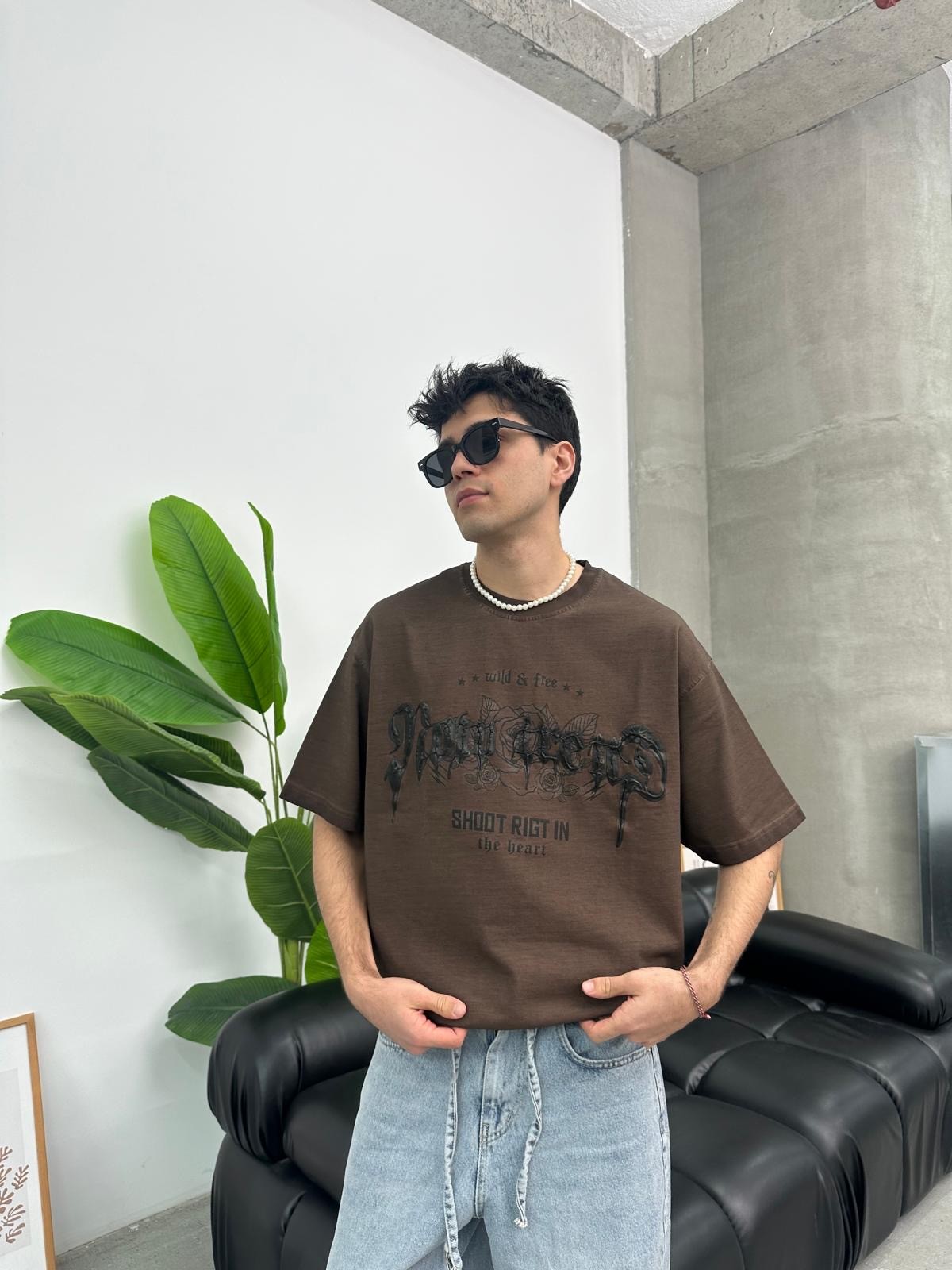 Shoot Now Kahve Oversize T-Shirt 