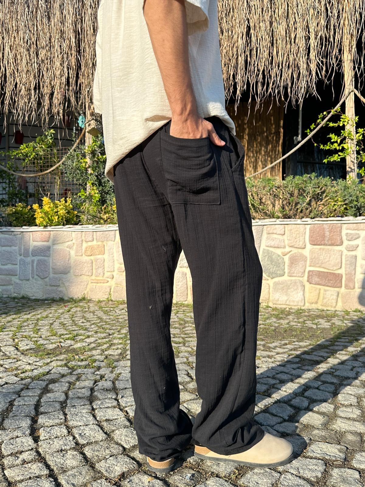 Summer Vibe Siyah Dökümlü Fresh Pantolon