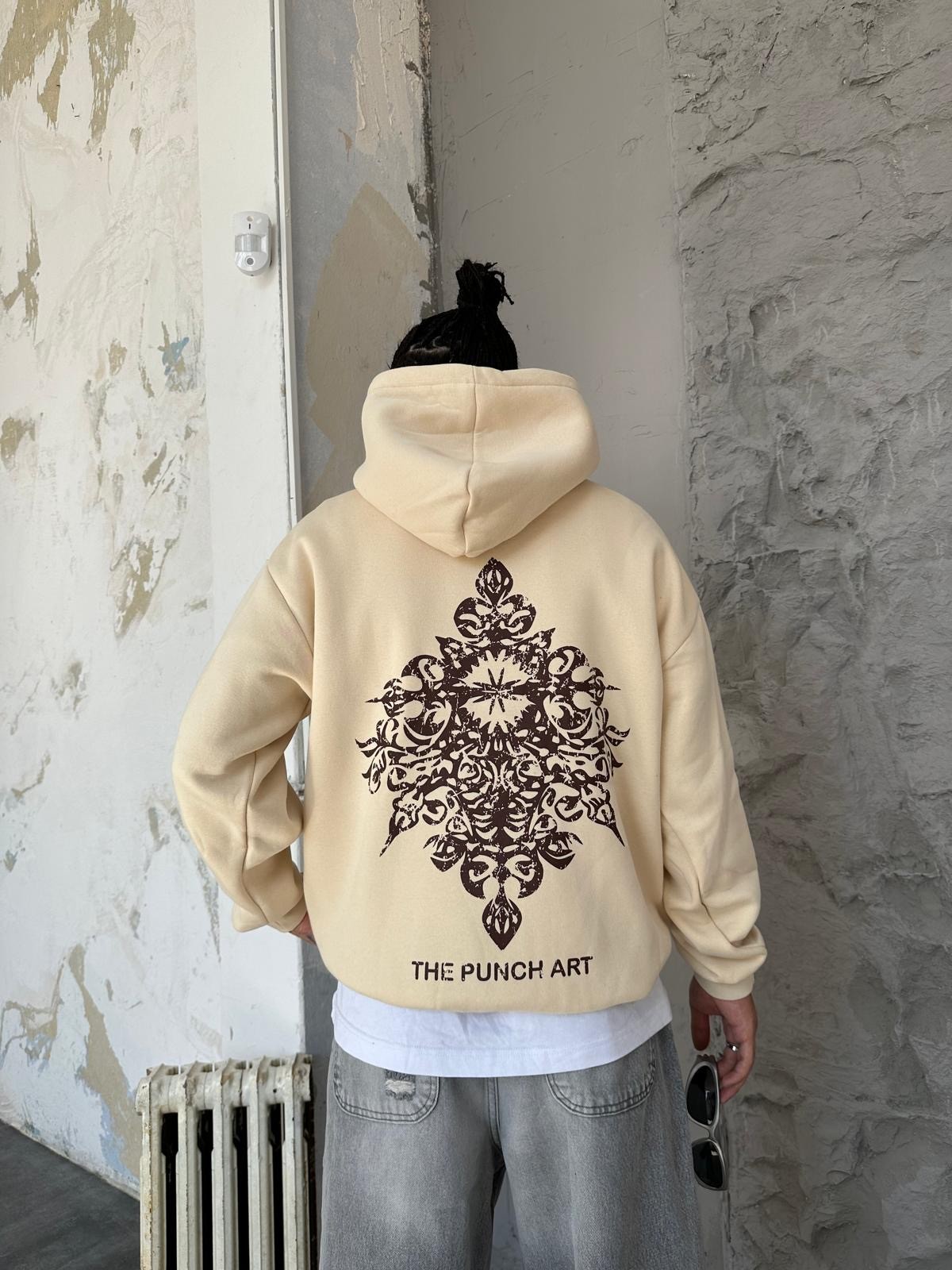 Punch Art Bej Back Print Hoodie