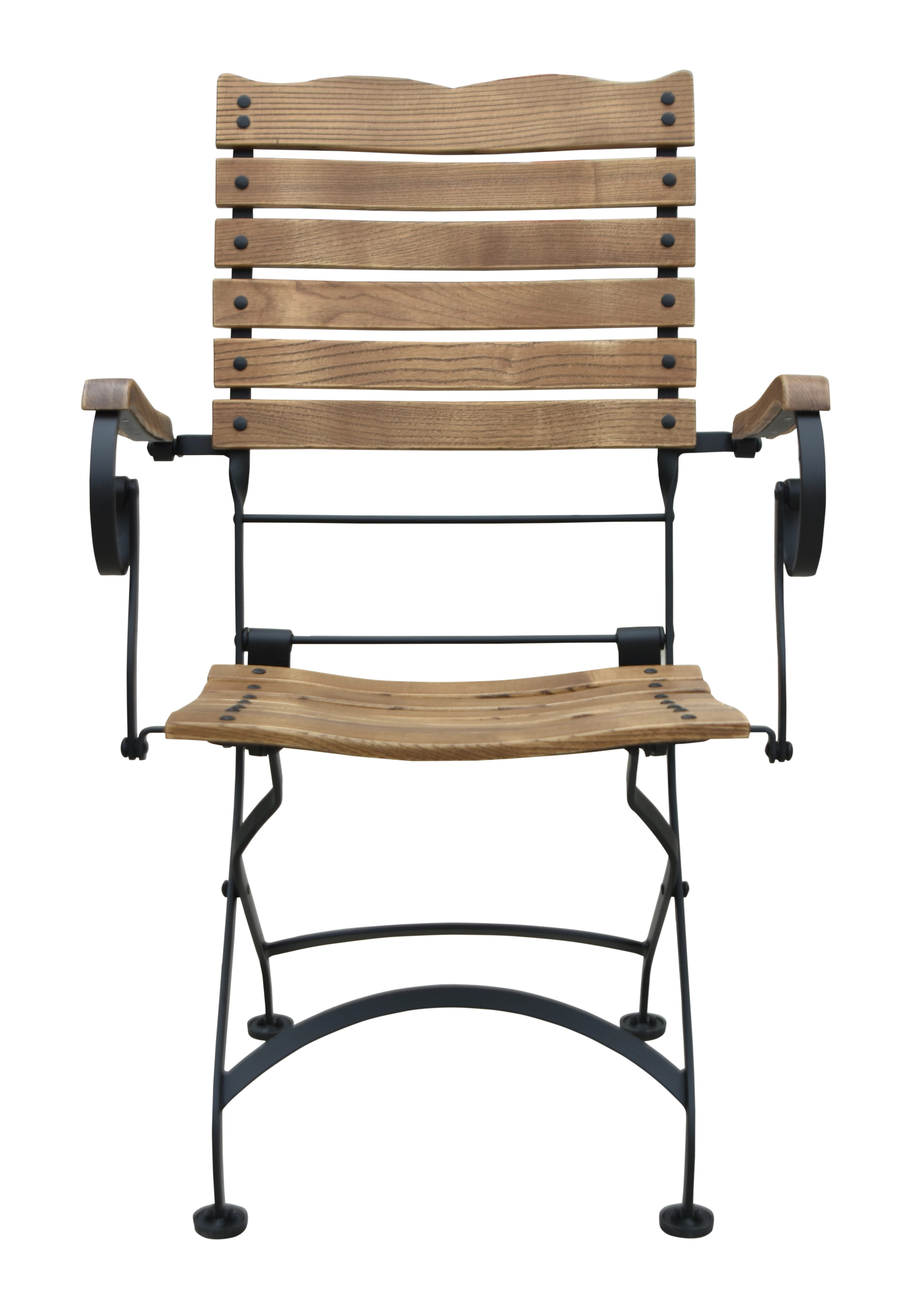 5599 Katlanır kollu sandalye sırt ve oturak kavisli çıta masif doğal ahşap.