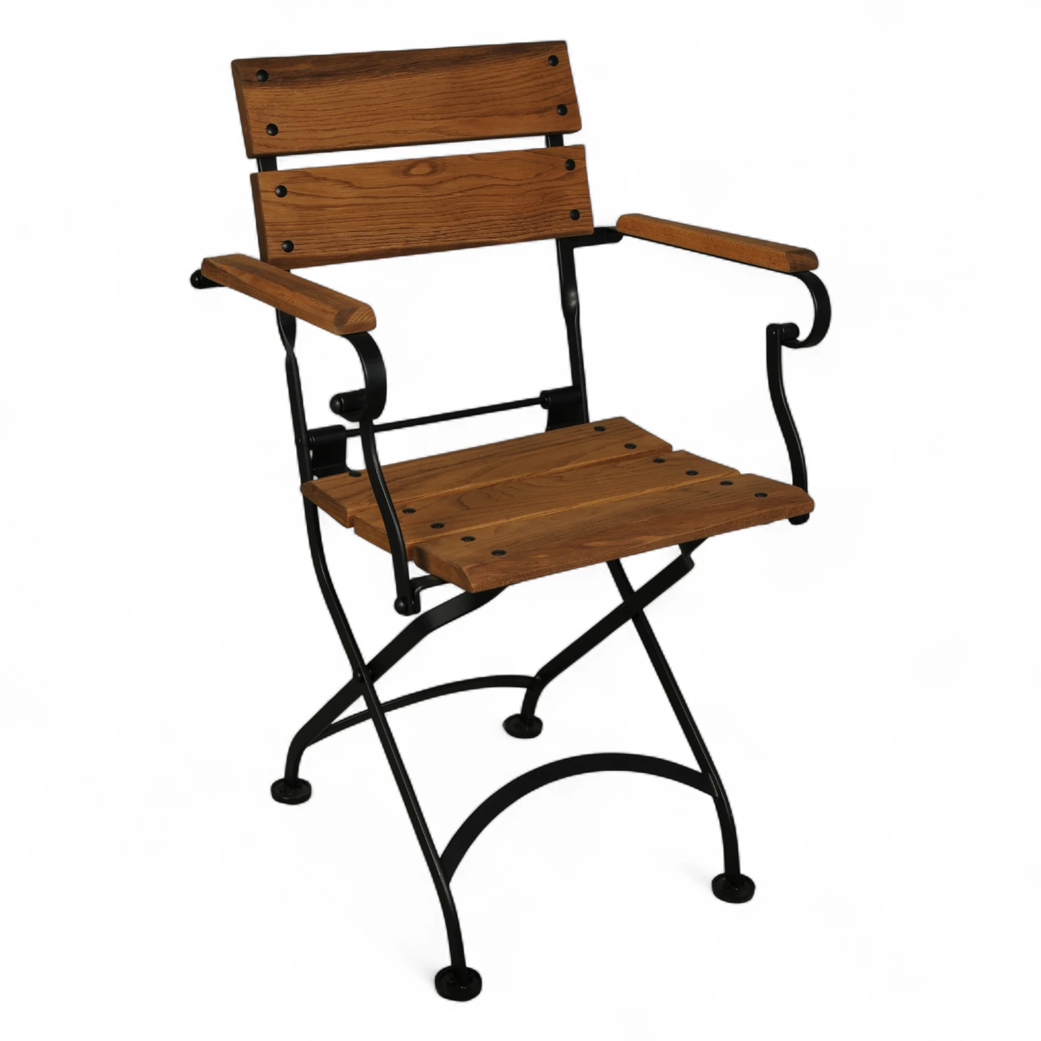 5542 Katlanır kolçaklı sandalye masif doğal kütük ahşap ceviz renk.