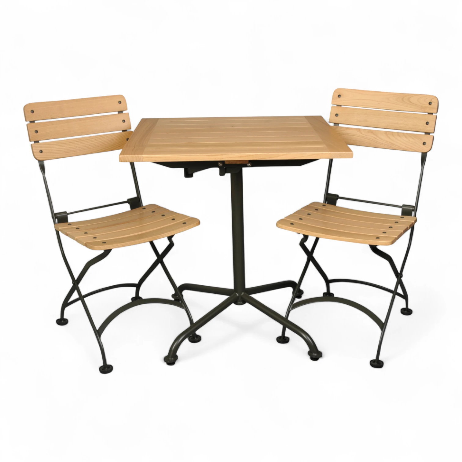 5566 Katlanır sandalye masif doğal ahşap kavisli çıta açık renk ceviz & tabla katlanır kare masa takımları