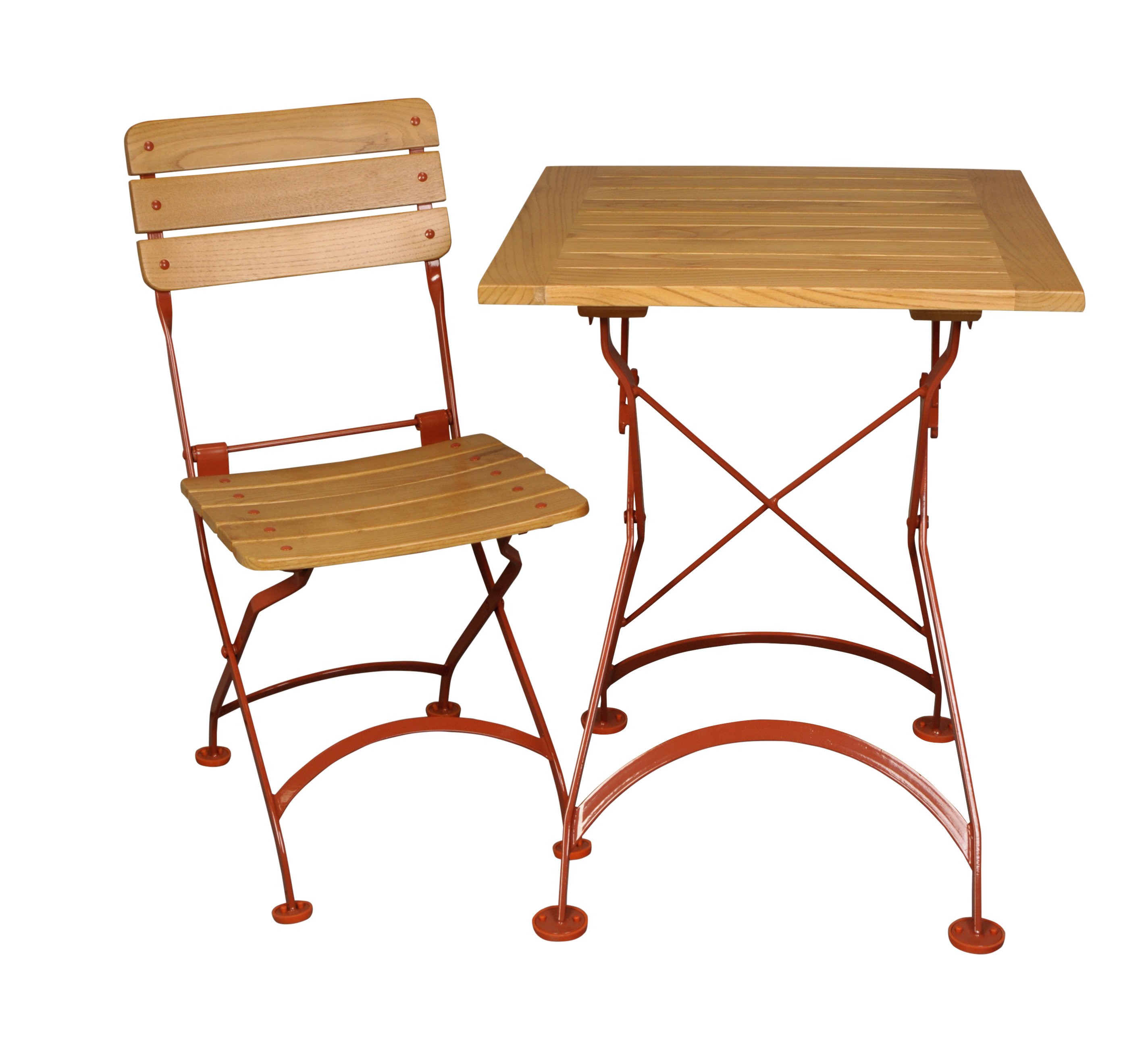 5566 Katlanır sandalye & katlanır masa masif doğal ahşap tabla. - 2 Sandalye & 60 x 60 cm