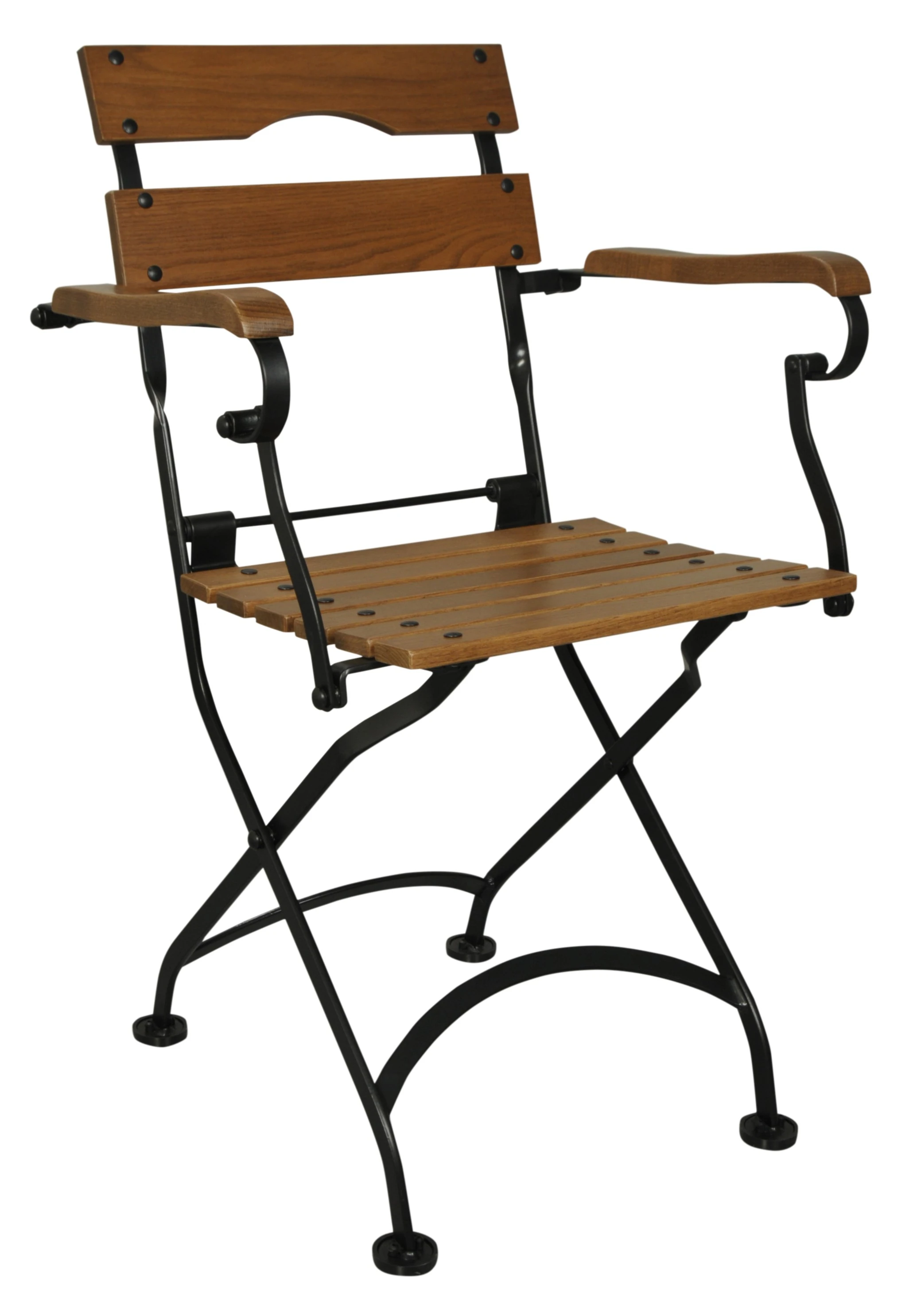 5575 Katlanır kolçaklı sandalye masif doğal ahşap çıtalı ceviz renk.