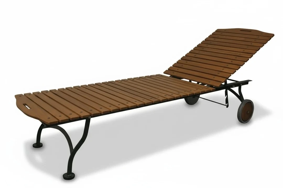 5062 Sırt ayarlanabilir minderli şezlong masif doğal ahşap çıta ceviz renk