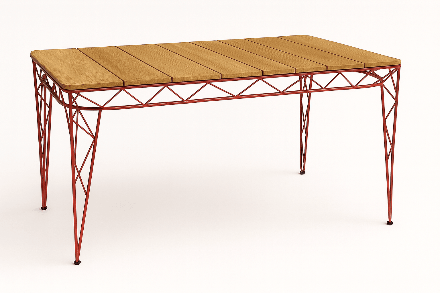 Yuvarlak ince demir ayaklı masa iroko ahşap tabla 100 x 180 cm tabla kalınlık 20 mm