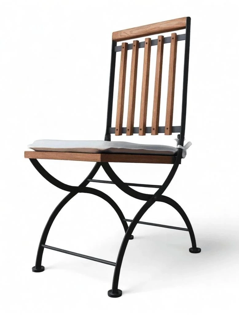 5410 Katlanır sandalye minderli  masif doğal ahşap çıta ceviz renk