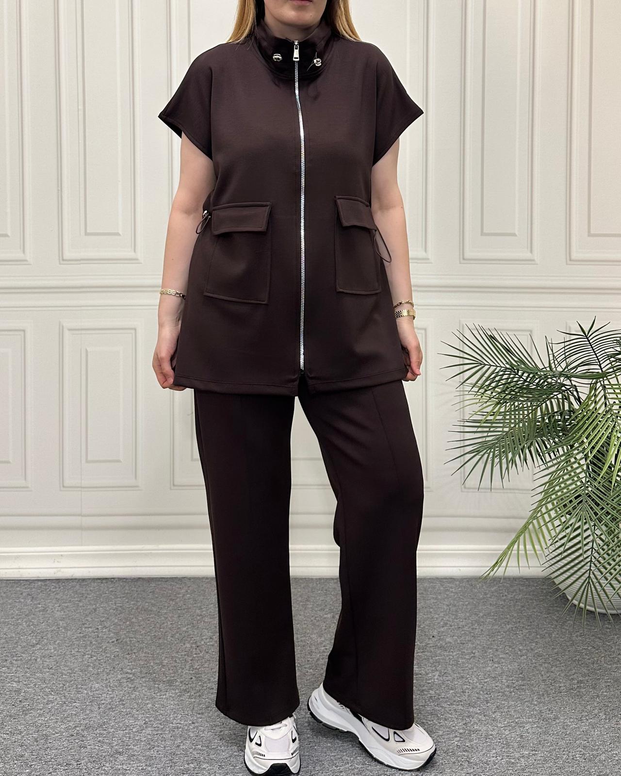 Oysh Yelek İkili Takım Kahverengi