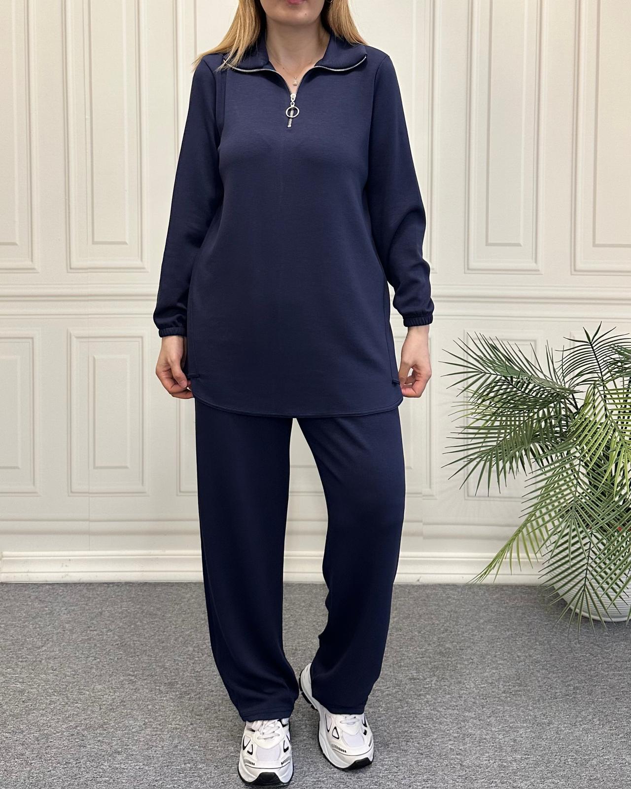 Fermuarlı Model İkili Takım İndigo 