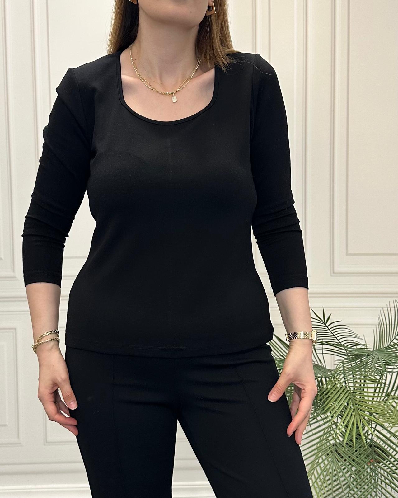 Kare Yaka Bluz Siyah