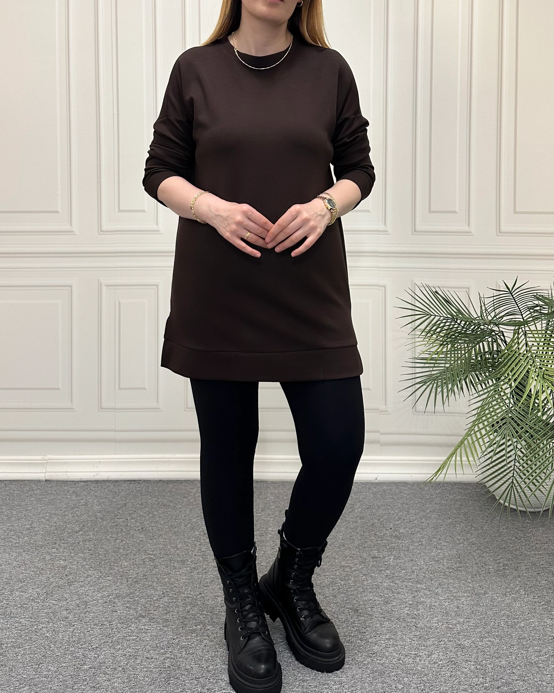 Modal Kumaş Tunik Sweat Kahve