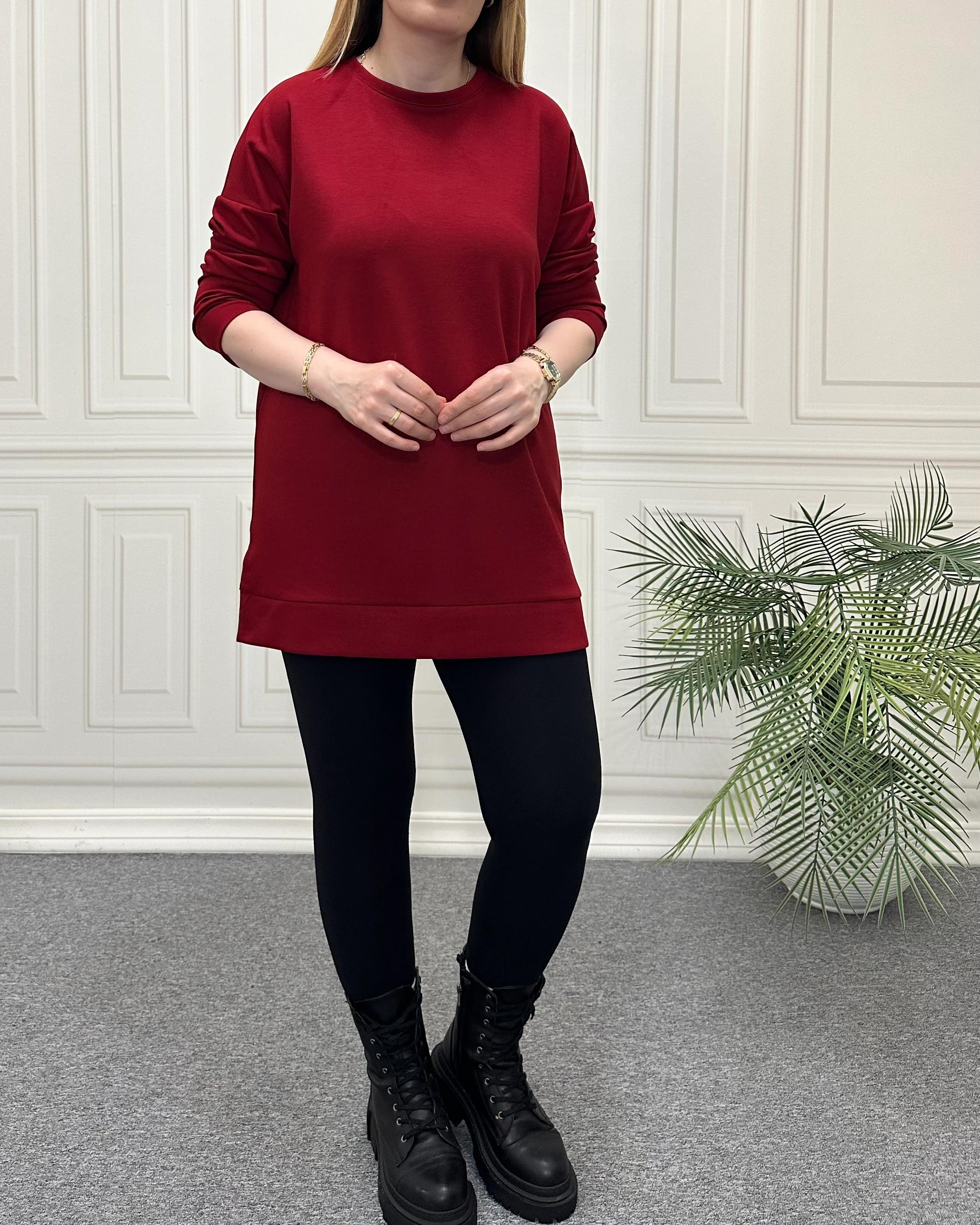 Modal Kumaş Tunik Sweat Bordo