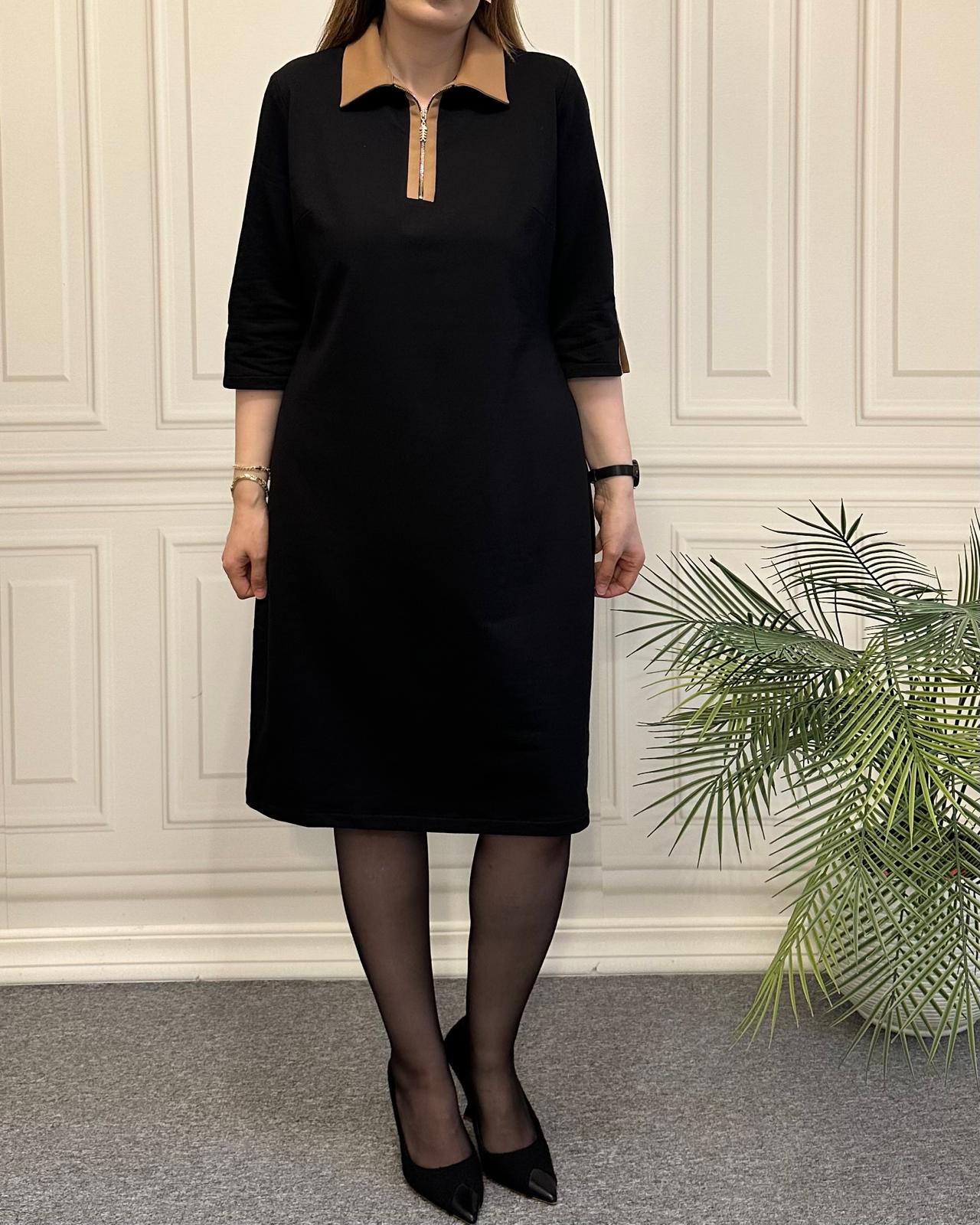 ( Ön Sipariş Ürünüdür) Yakası Fermuarlı  Elbise 