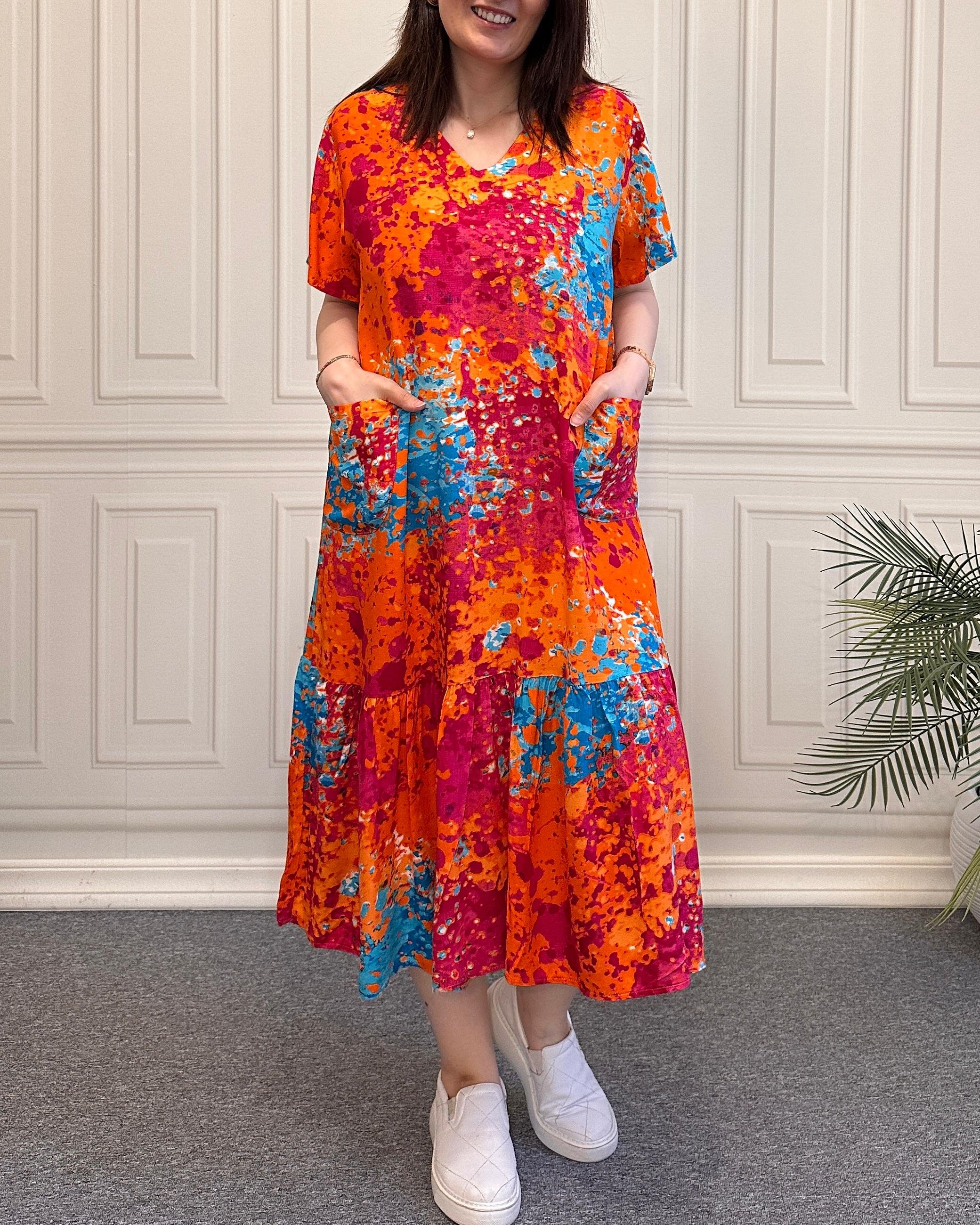 Batik Desen Etek Ucu Volanlı Elbise MFT