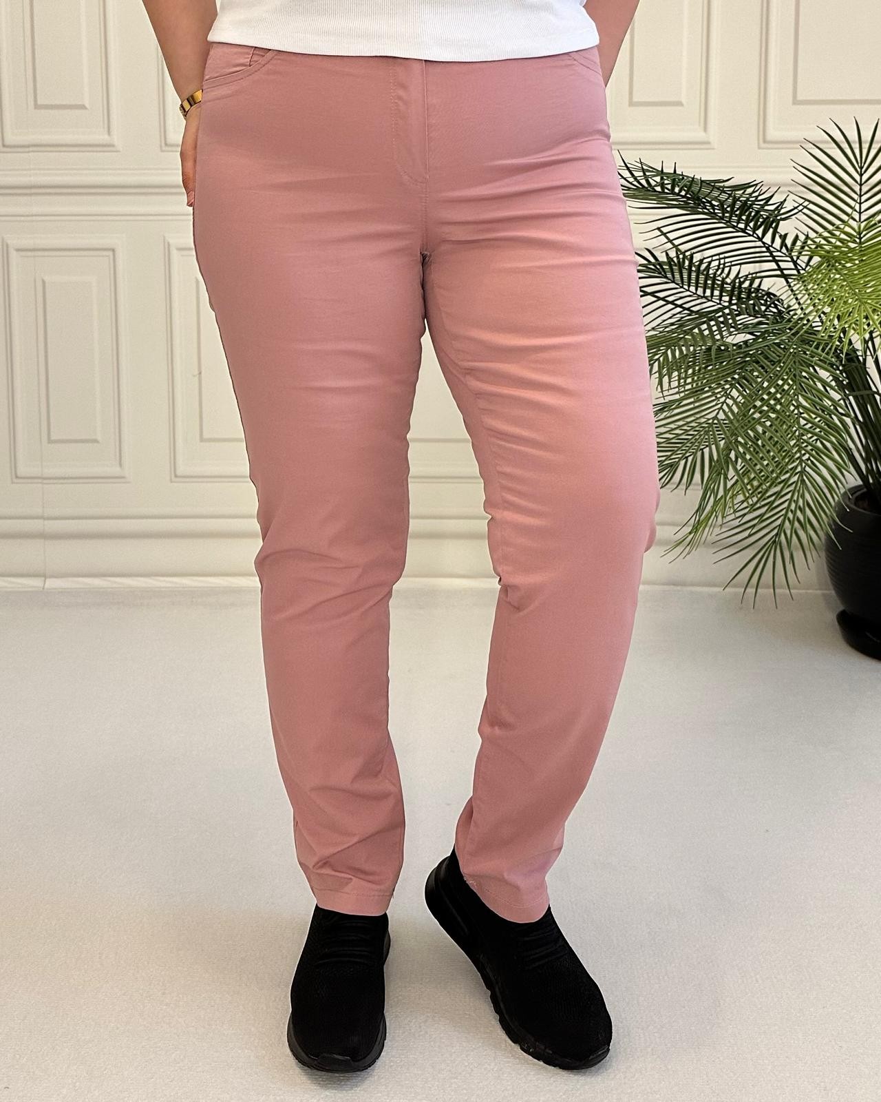 Yüksek Bel Likralı Pantolon-Pembe