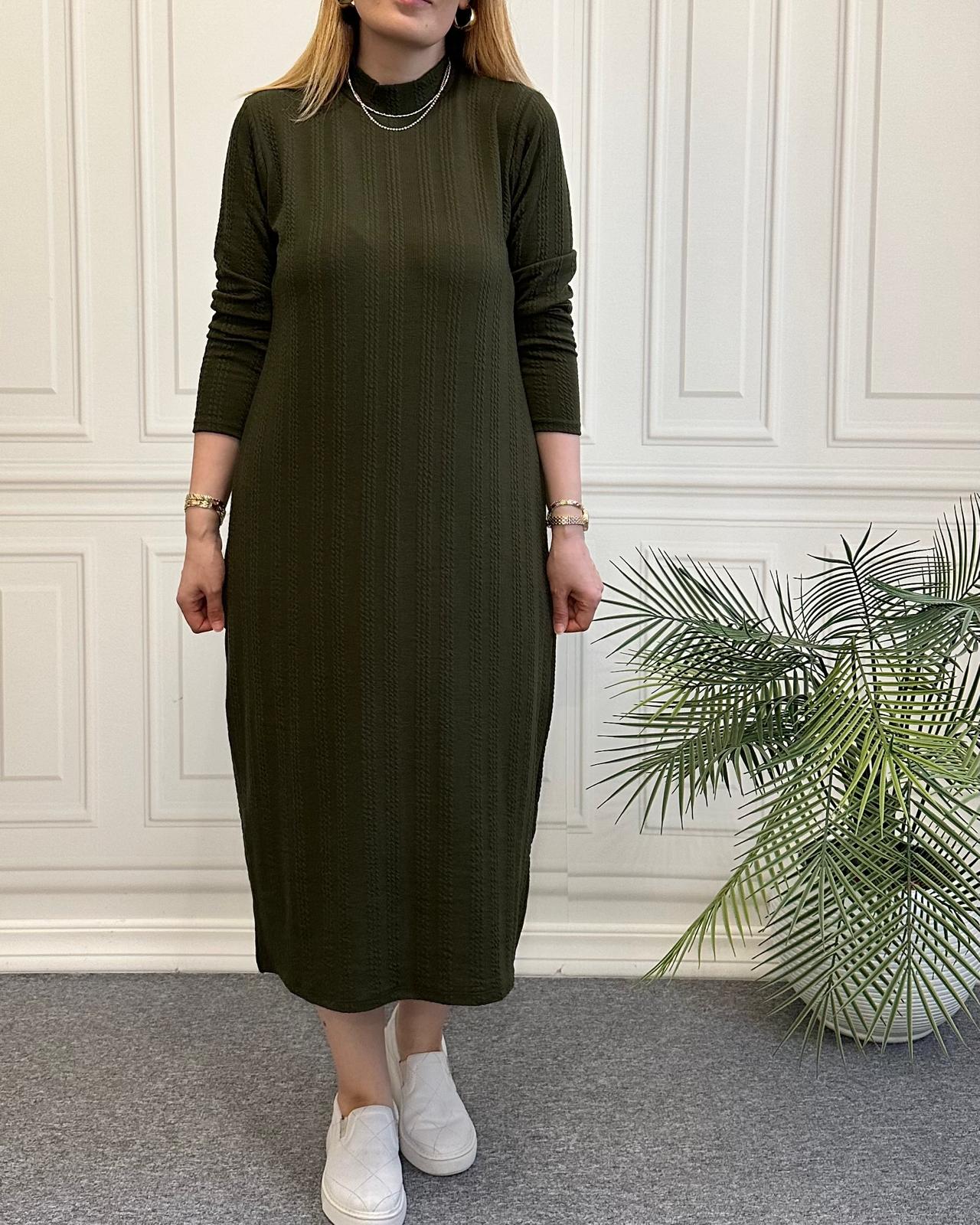  Balıkçı Yaka Elbise Yeşil