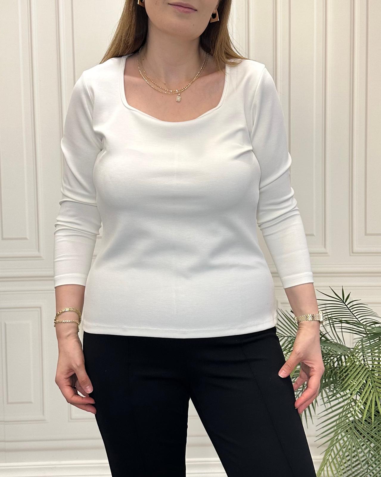 Kare Yaka Bluz Beyaz