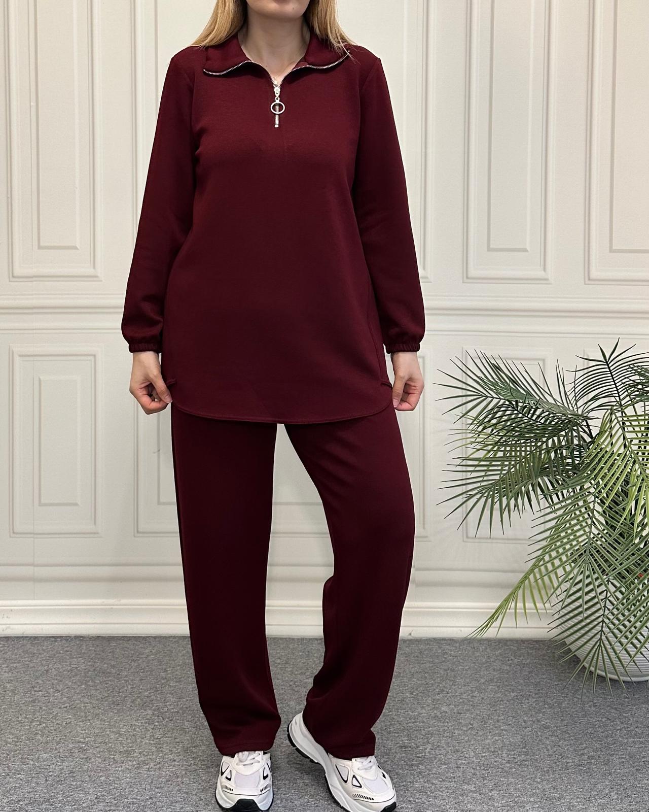 Fermuarlı Model İkili Takım  Bordo