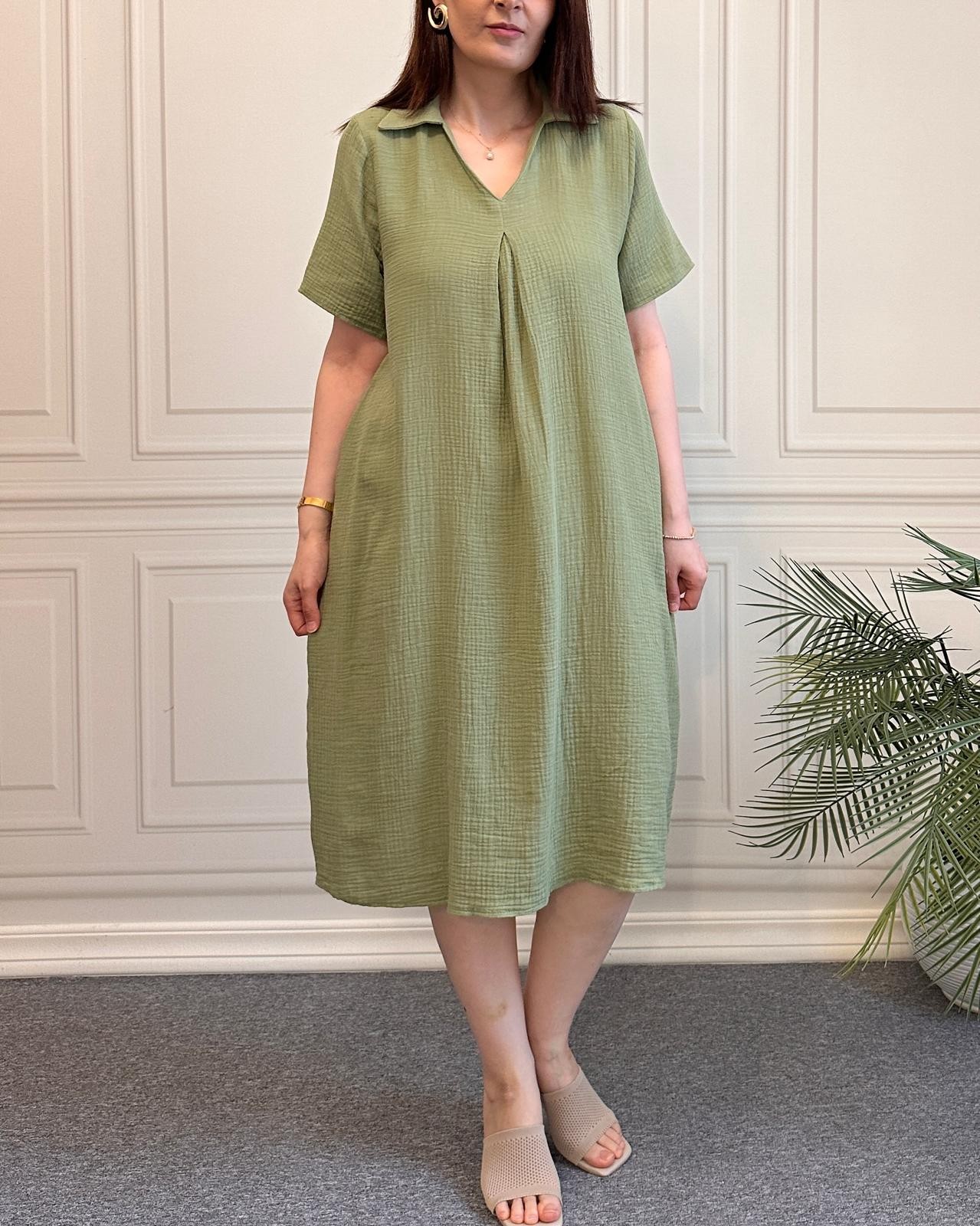 Müslin Elbise -Mint Yeşili