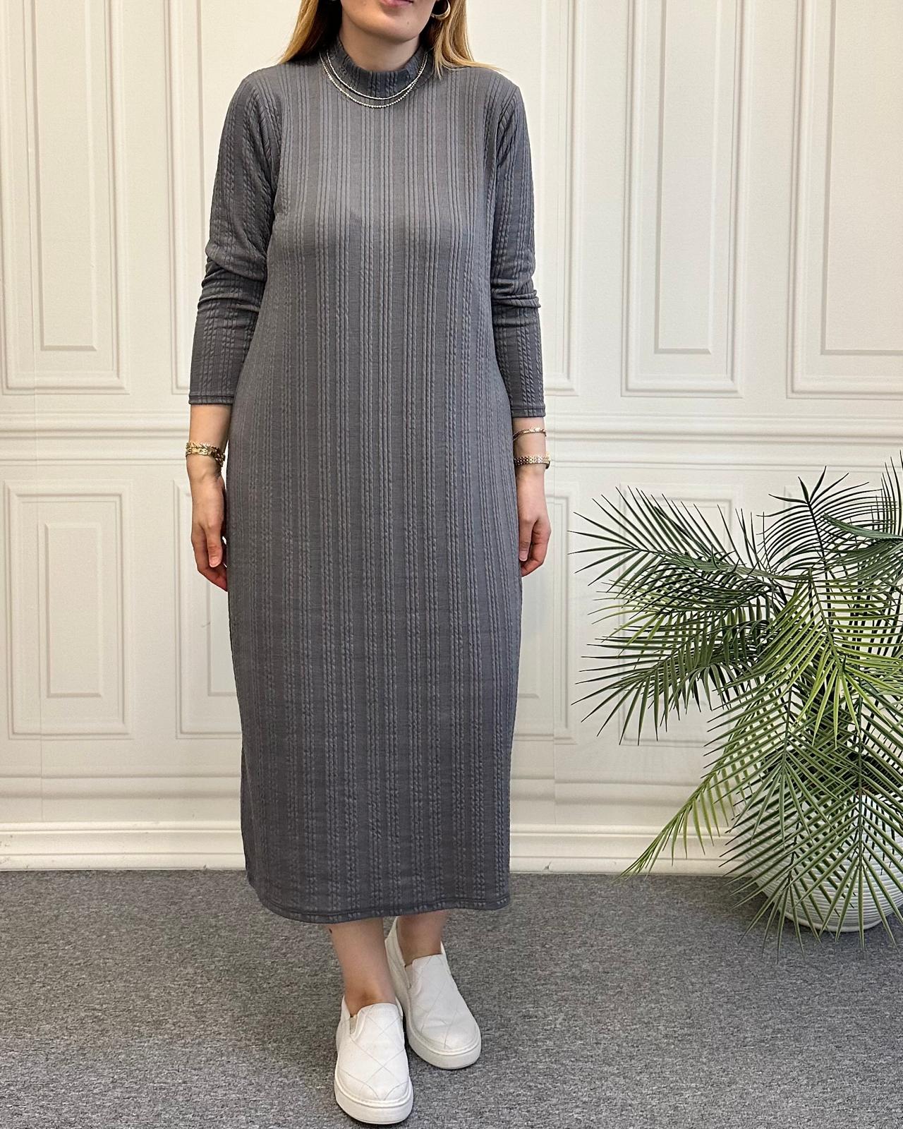 Balıkçı Yaka Elbise Gri