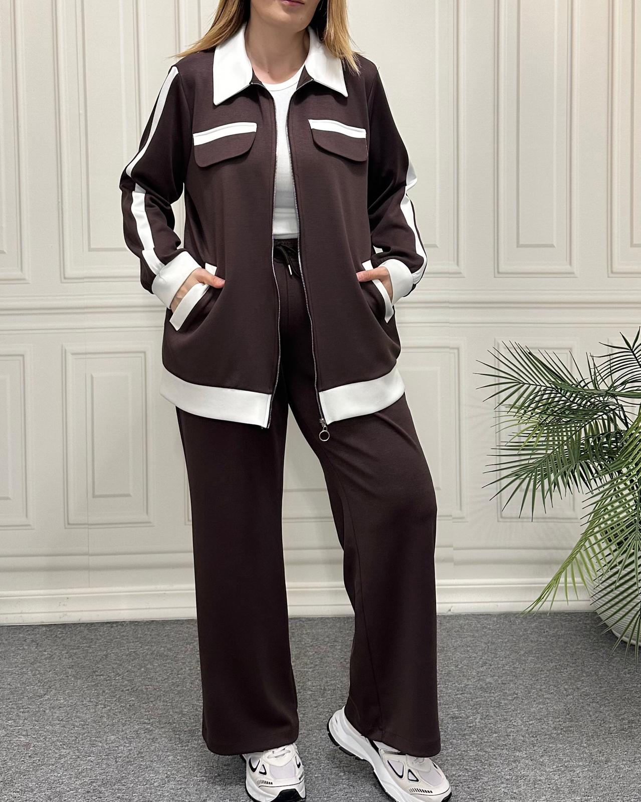 Yakalı 3345 Model İkili Takım Kahve