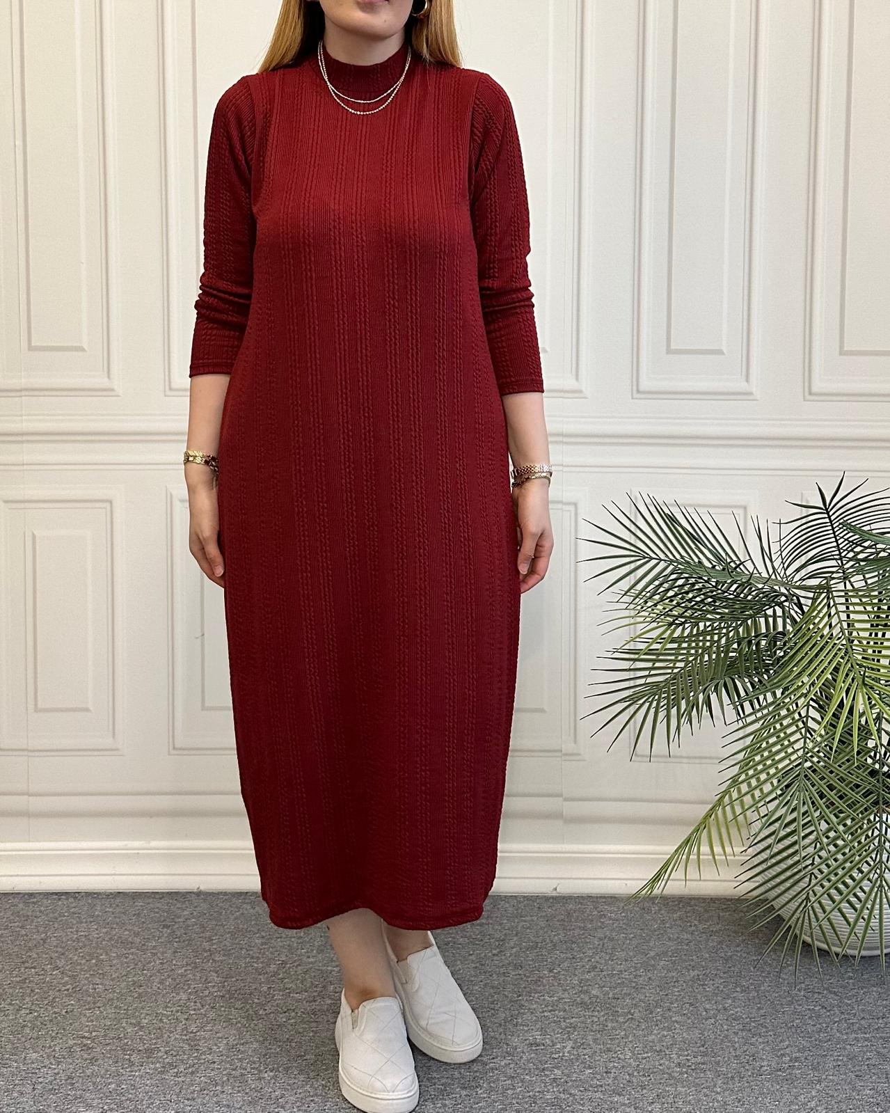 Balıkçı Yaka Elbise Bordo