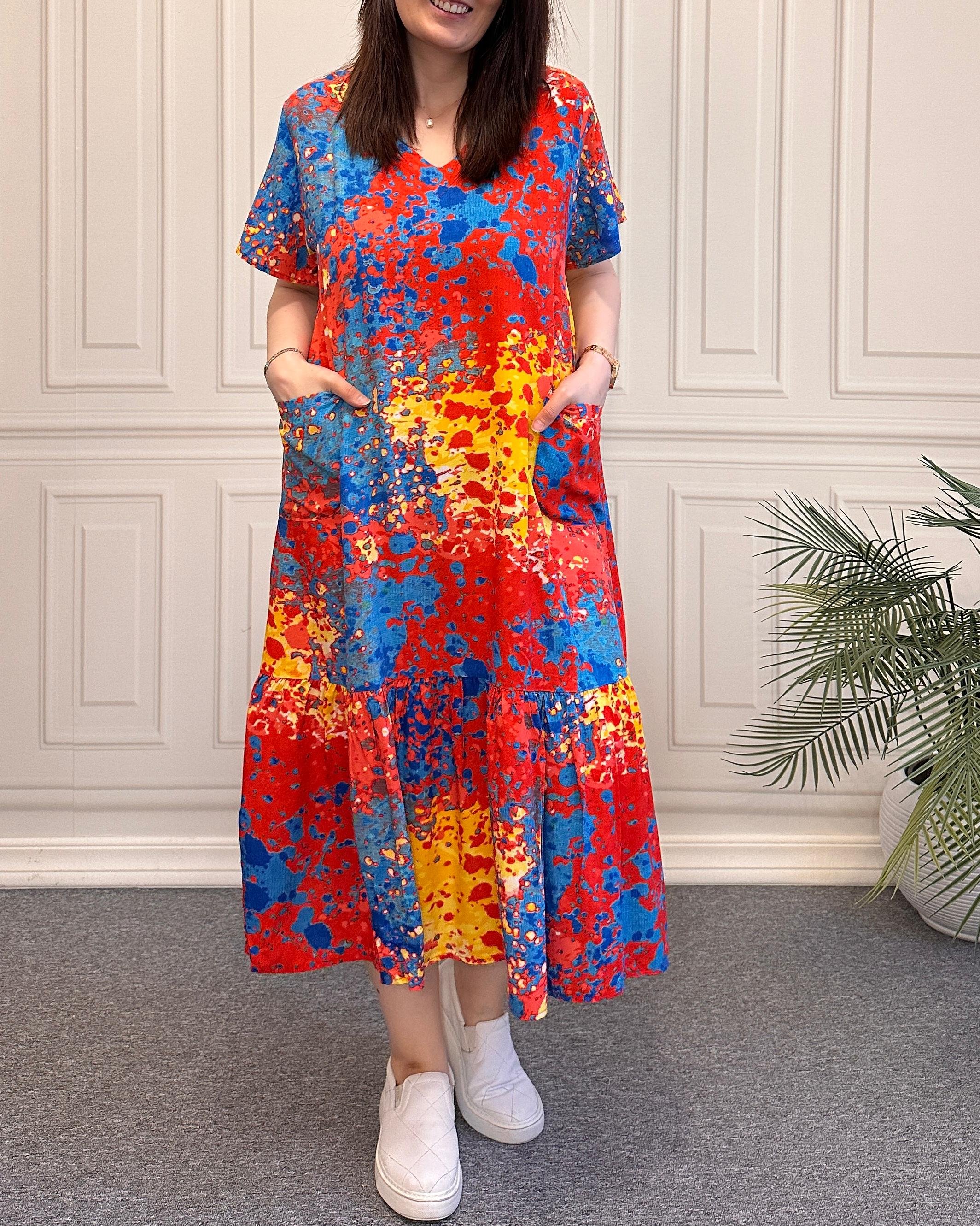 Batik Desen Etek Ucu Volanlı Elbise MSK