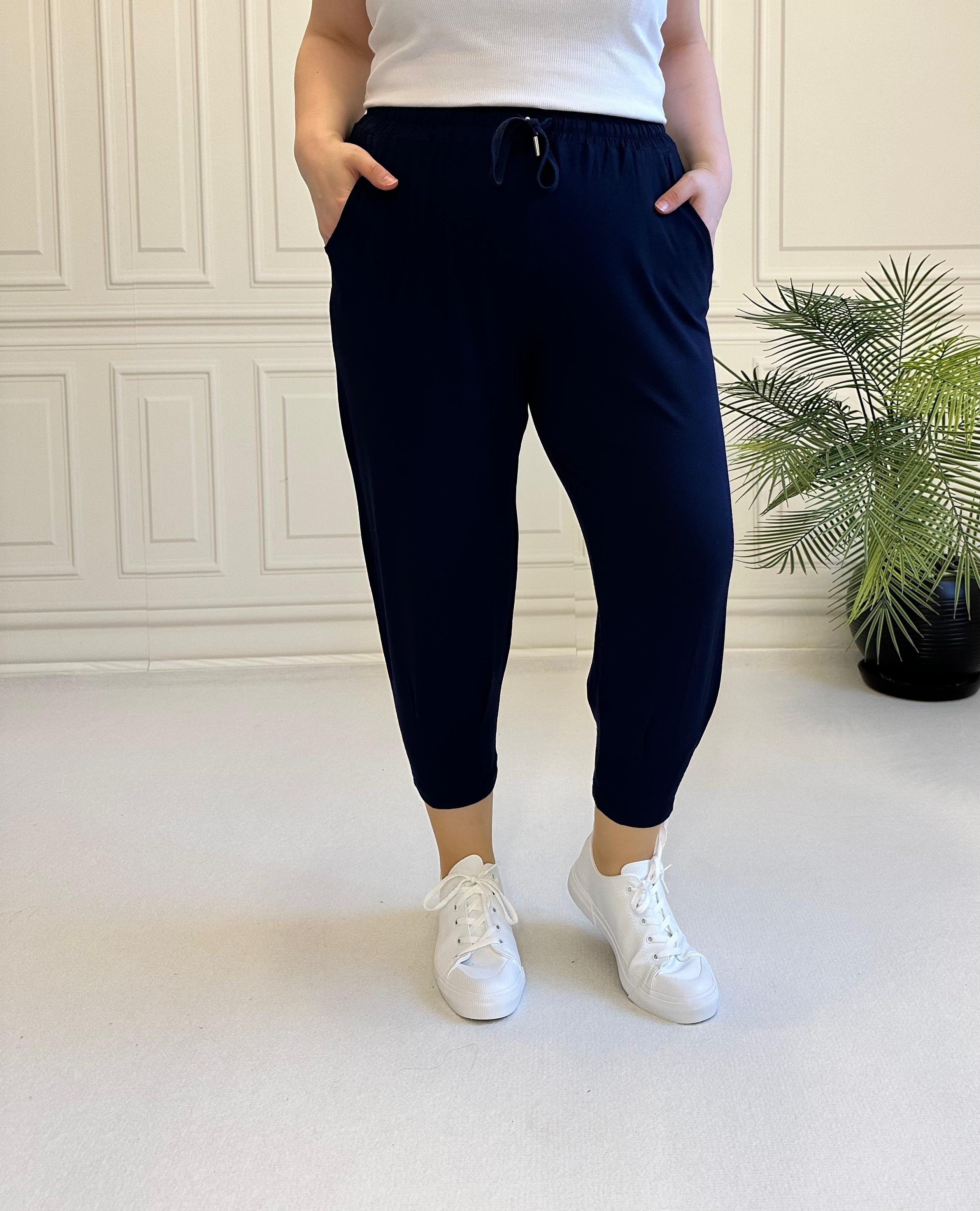 Beli Lastikli Ful Likralı Dokuma Viskon Pantolon Lacivert