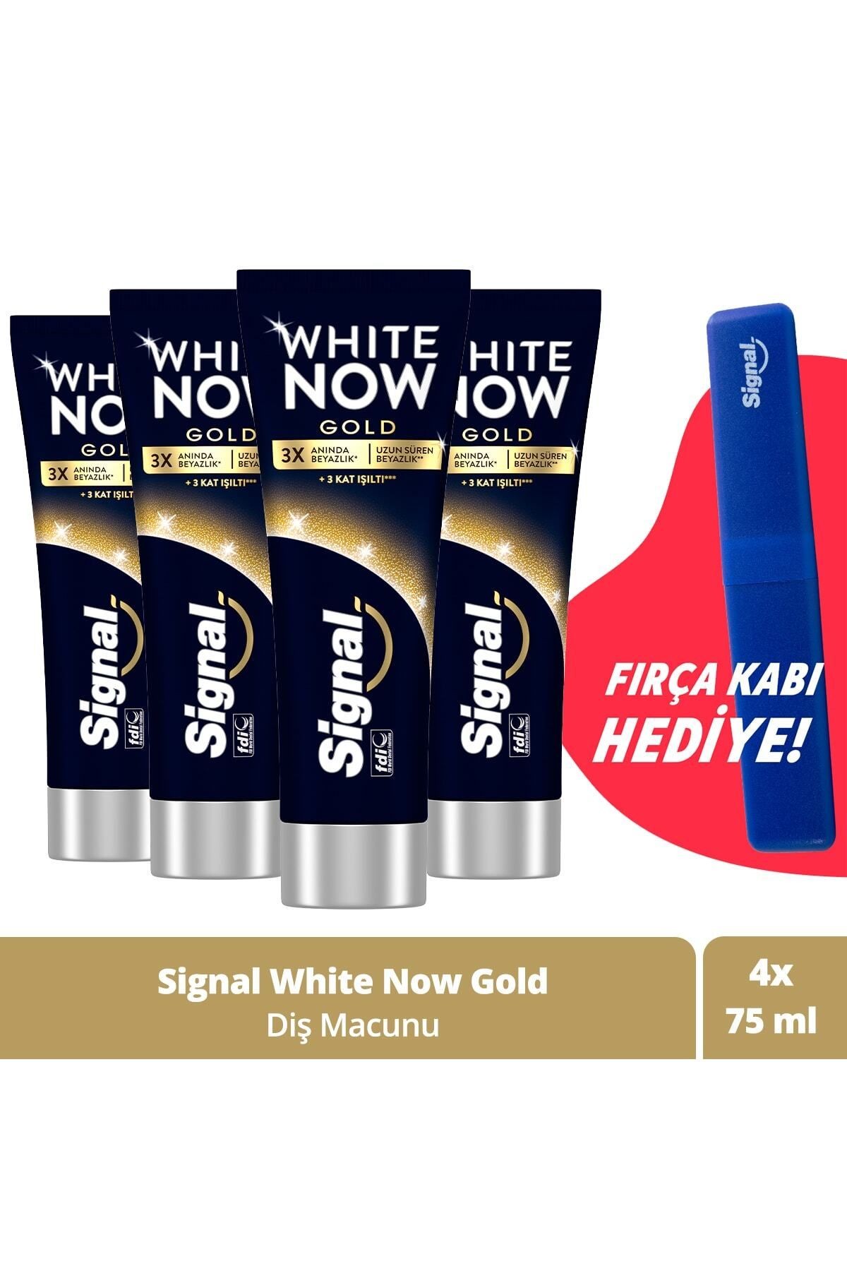 White Now Gold Beyazlatıcı Işıltı Diş Macunu 75ml X4 Fırça Kabı