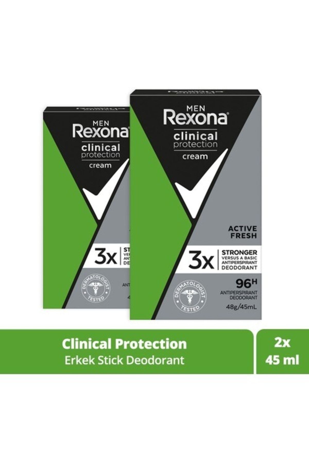 Men Clinical Protection Stick Deodorant Active Fresh 96 Saate Kadar Koruma 45 Ml X2 Adet