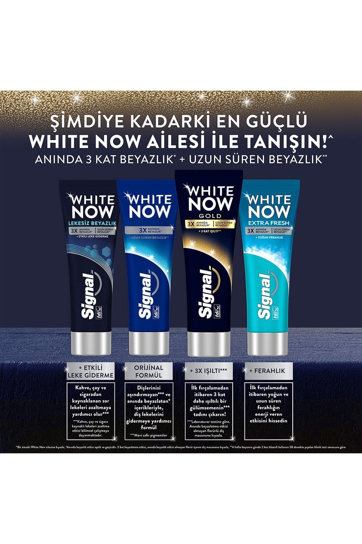 White Now Gold Beyazlatıcı Işıltı Diş Macunu 75ml X4 Fırça Kabı