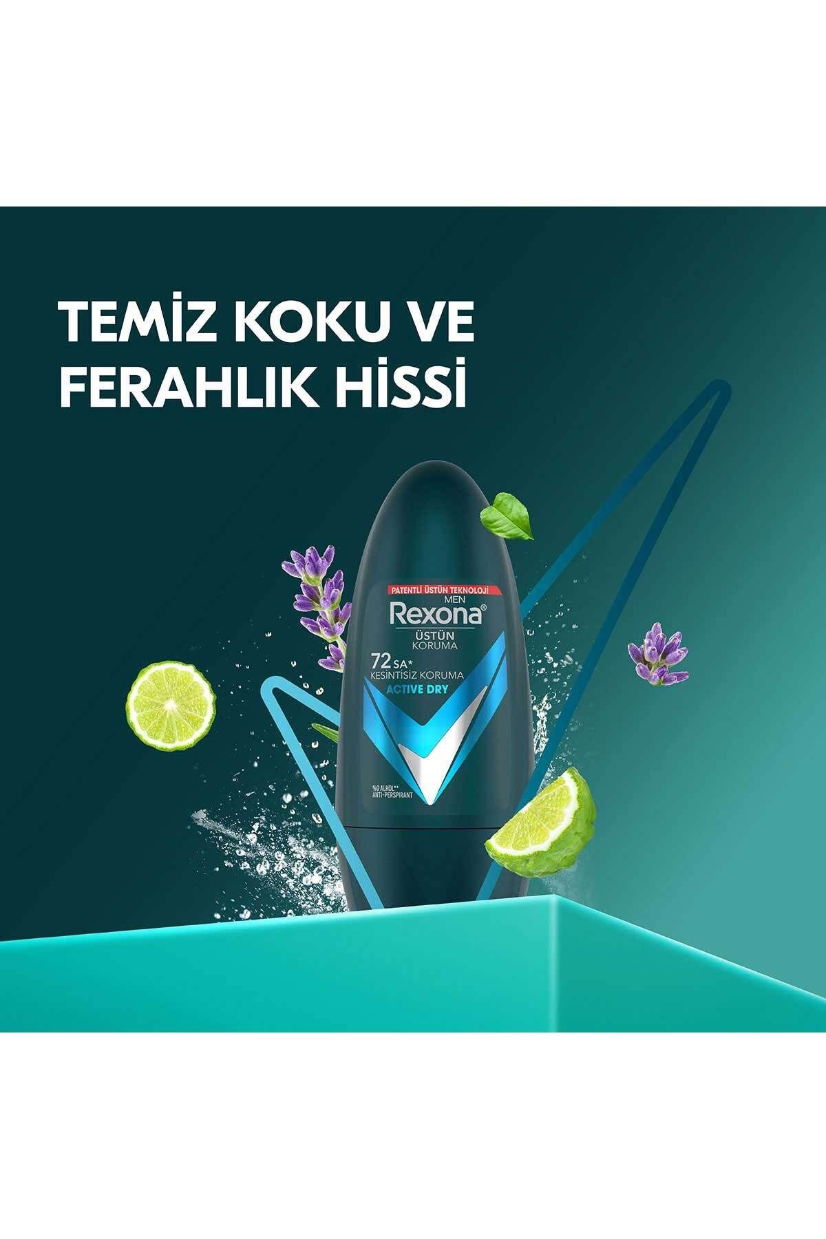 Üstün Koruma Erkek Roll On Deodorant Active Dry 72 Saat Kesintisiz Koruma 50 ml X2