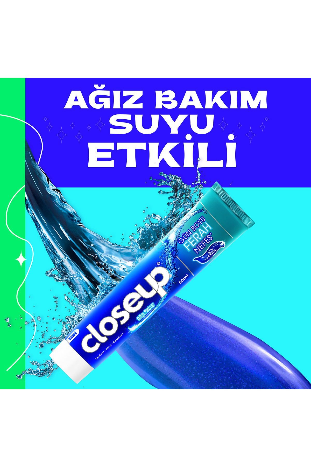 Diş Macunu Icy Cool Ağız Bakım Suyu Etkili 50 ml X4 Adet