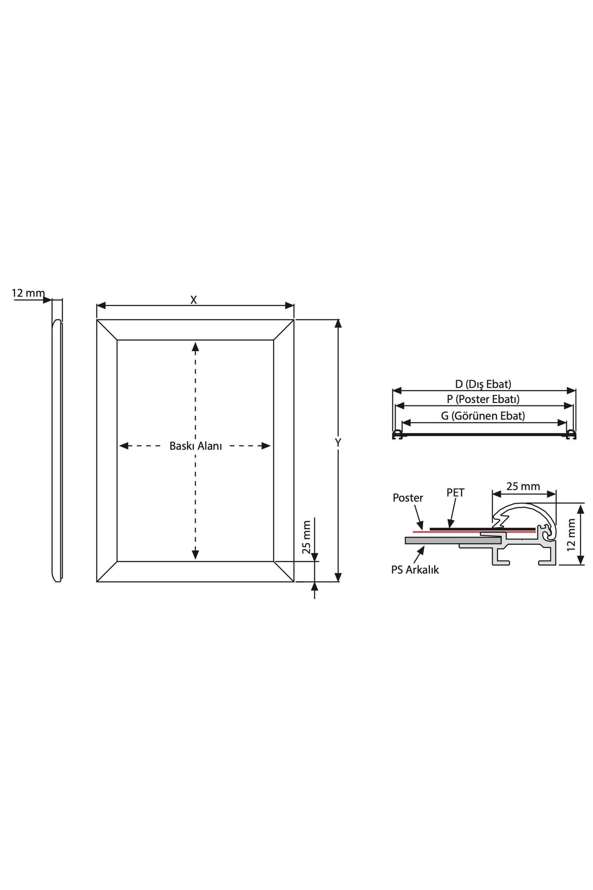 Alüminyum Açılır Kapanır Çıtçıtlı 70x100 Cm Çerçeve Gönye Köşe 25mm