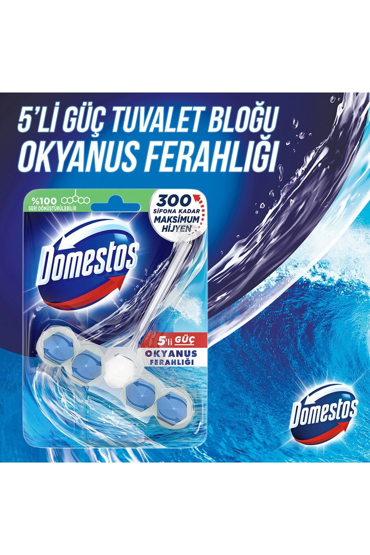 WC Blok 5'li Güç Tuvalet Bloğu Okyanus Ferahlığı Maksimum Hijyen 50 gr