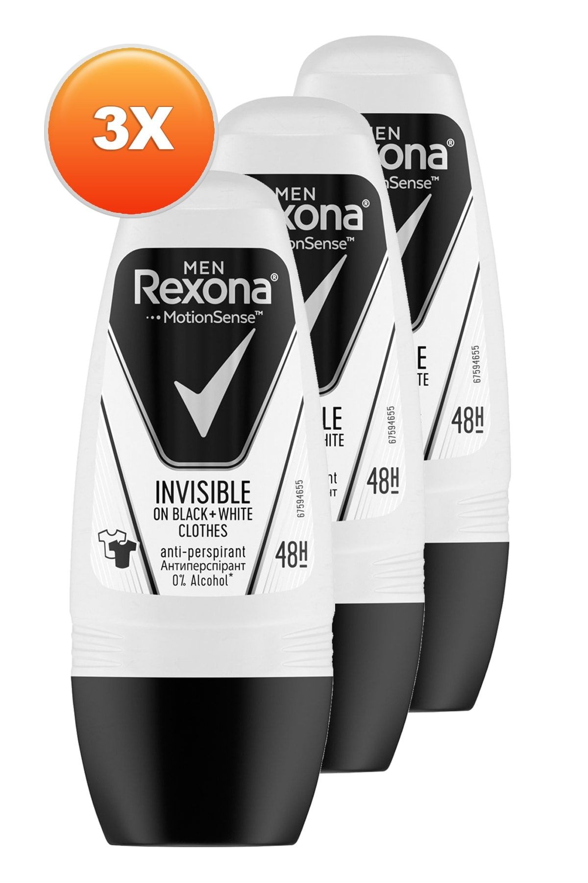 Men Invisible Black White Erkek Roll-on 50 Ml. Üçlü Paket