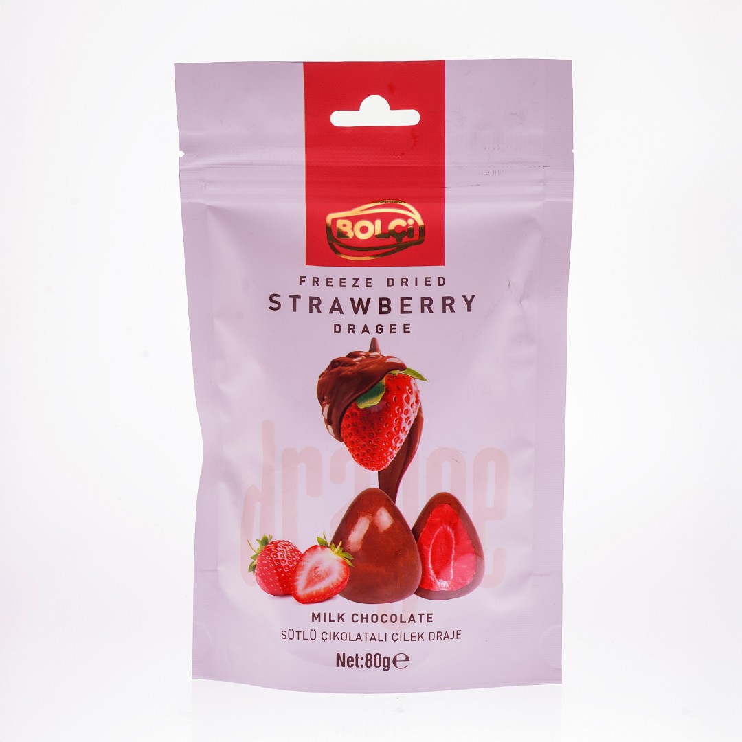 BOLÇİ SÜTLÜ ÇİKOLATALI FREEZE DRIED ÇİLEK DRAJE 80 GR