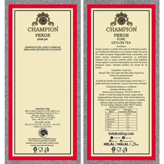 Champion Pekoe Seylan Si̇yah Dökme Çay 500 Gr