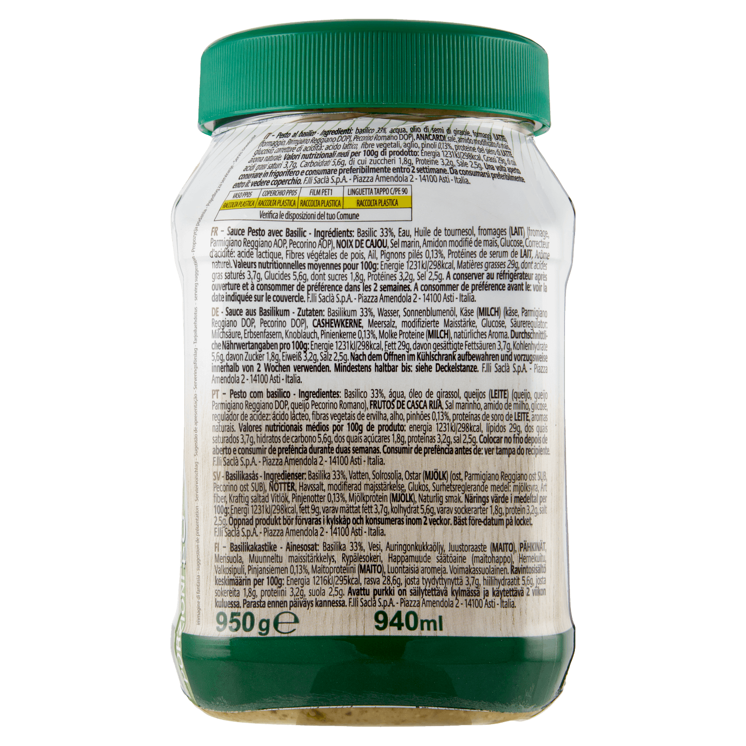 Sacla Pesto Alla Genovese 940 Ml