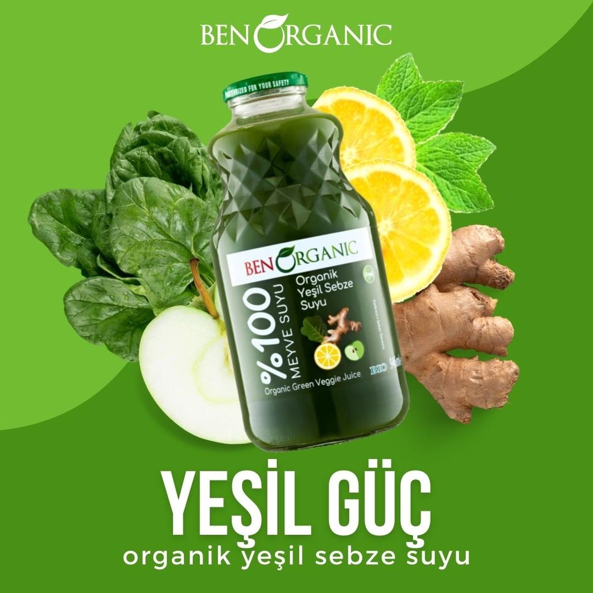 Benorganic Organi̇k Yeşi̇l Sebze Suyu 946 Ml