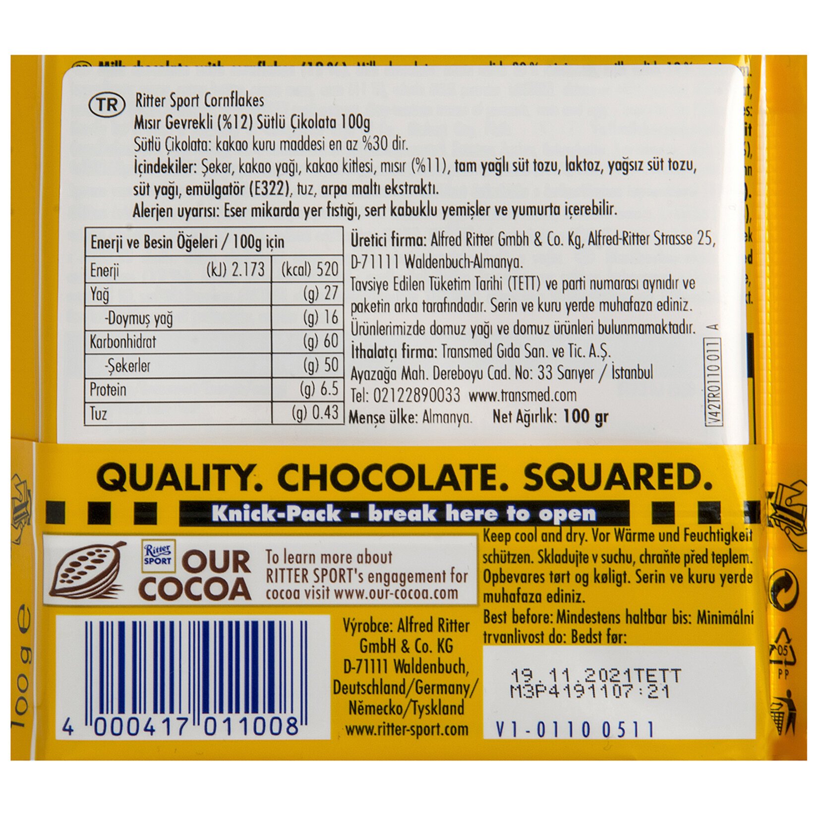 Ritter Sport Cornflakes 100 Gr