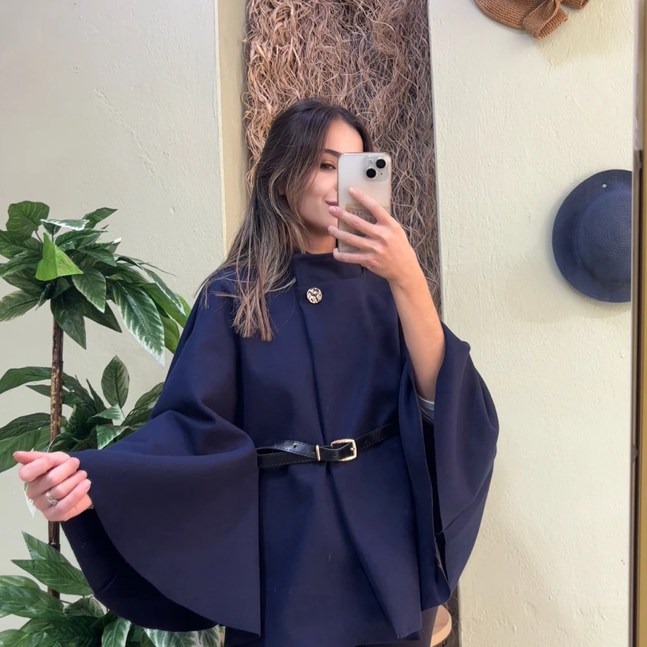 Gold Düğme Detay Kemerli Panço