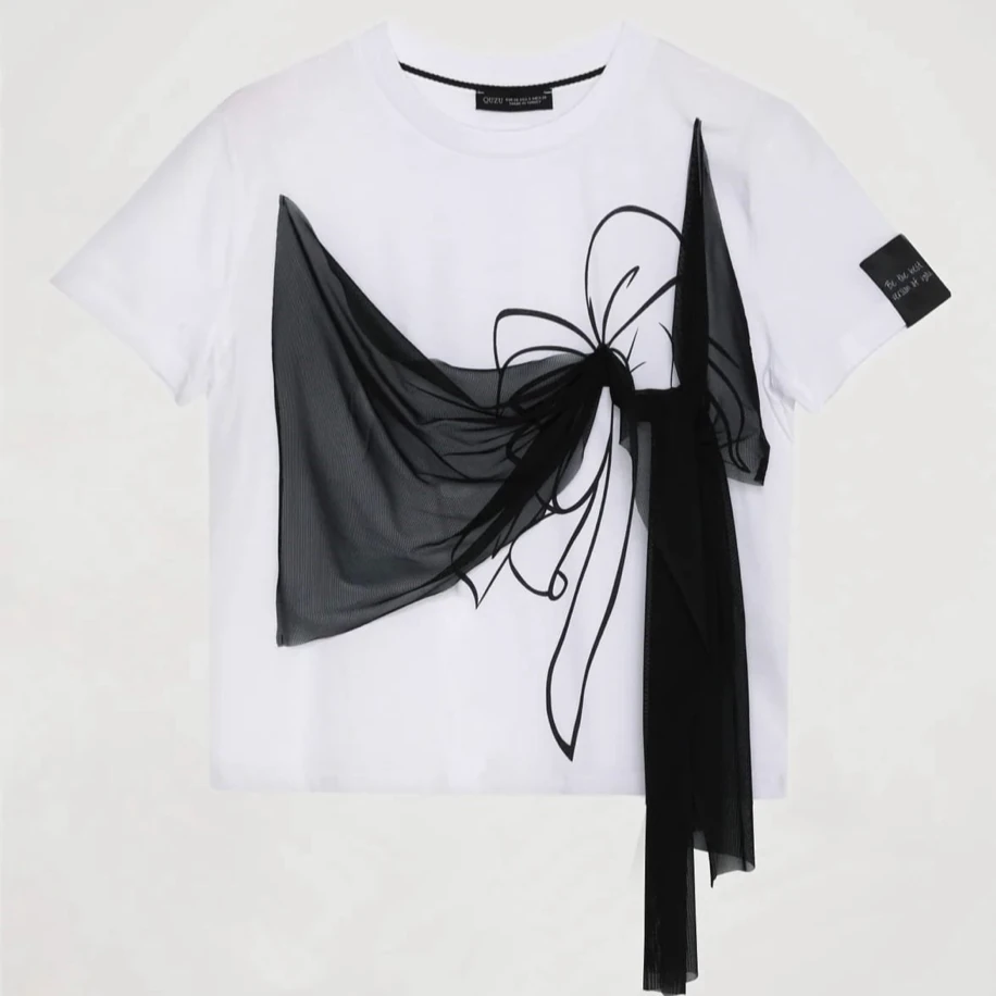 Tül Bağlamalı T-shirt