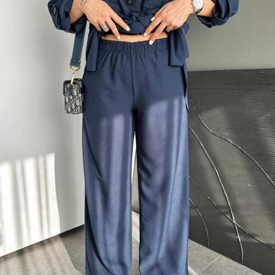 Lacivert Kuşaklı Safari Cepli Marka Takım