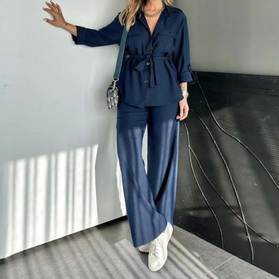 Lacivert Kuşaklı Safari Cepli Marka Takım