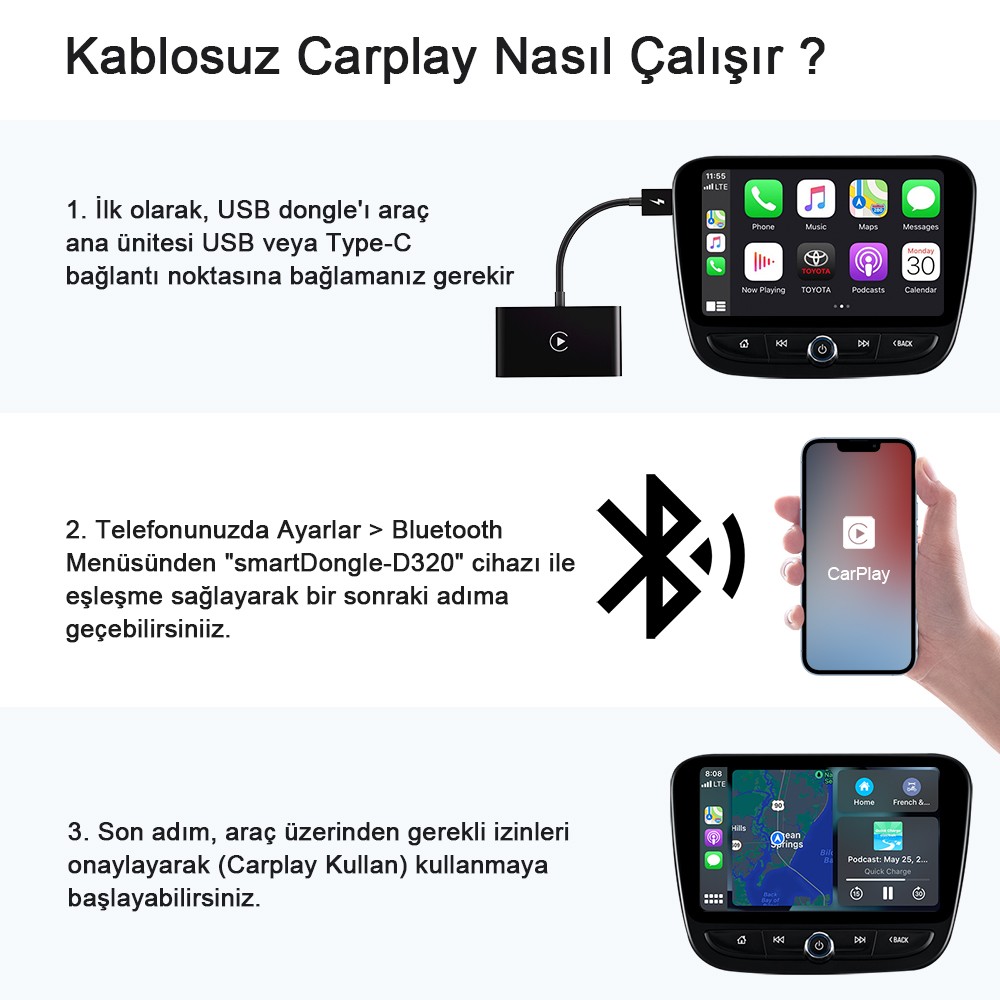 XONECT kablosuz Carplay Adaptör, Kablolu CarPlay Kablosuza dönüştürün, kablolardan kurtulun