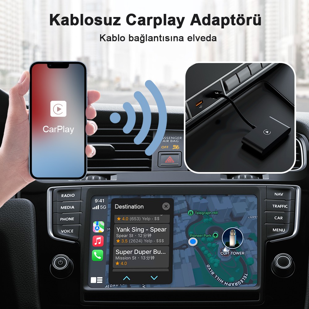 XONECT kablosuz Carplay Adaptör, Kablolu CarPlay Kablosuza dönüştürün, kablolardan kurtulun