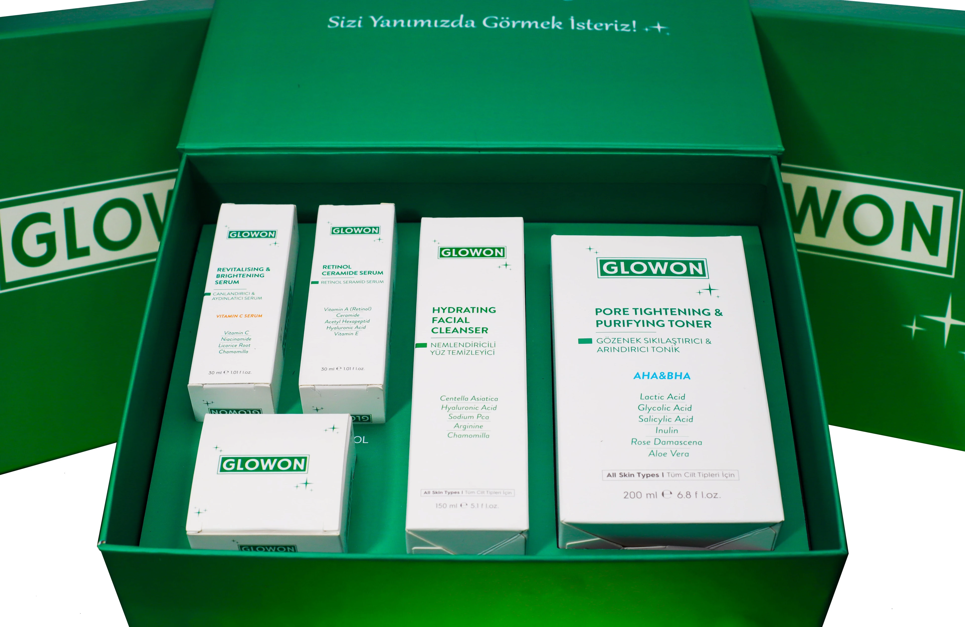GLOWON Retinol ve C Vitamini İçeren Kapsamlı Gündüz-Gece Cilt Bakım Rutini Seti 5'li